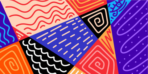 Aufkleber - Abstract trendy background design in trendy and ethnic style. Retro modern illustration outline stroke pattern