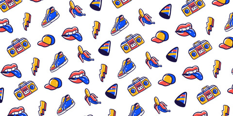 Poster - Trendy pattern Illustration background design. Retro 80s design element