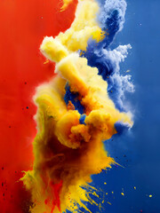 Wall Mural - yellow and blue colored smoke on a red and blue background. render