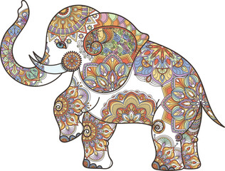 Wall Mural - Elephant with mandala ornament. Asian zentangle coloring book animal