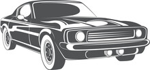 Muscle Car Icon. Black Vintage Auto Vehicle