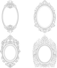 Wall Mural - Set of vintage oval graphical framed in antique style. Vector.	
