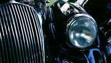 Vintage Classic Car Side View In Car Headlamps Grill