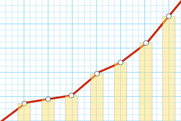 Abstract financial chart with uptrend line with bars