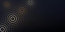 Gold Ripples Affect Abstract Concept Banner On Black Background. Golden Circles, Water Rings