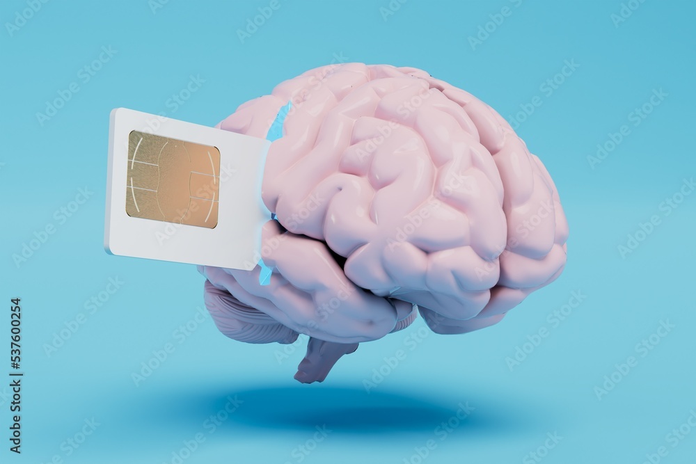 Illustration Stock memorization of information from a SIM card, a chip ...