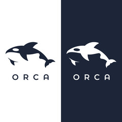 Simple black orca whale animal template logo creative design. Killer underwater animal. Logo for business, identity and branding.