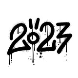 Fototapeta Fototapety dla młodzieży do pokoju - Sprayed 2023 tag urban graffiti with overspray in black over white. Vector textured illustration with abstract rabbit.