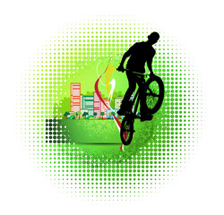 Wall Mural - Active young person riding a bmx