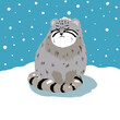 Otocolobus Manul Pallas cat sits on the tail in snow