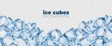 Realistic ice cubes background, crystal ice blocks. Frozen crystal 3d backdrop or banner, cocktail icecube translucent piece realistic vector background or wallpaper. Frozen water cool cube 3d cover