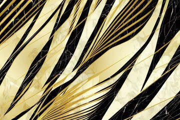 Wall Mural - Luxury gold and black wallpaper background. Tropical leaves wall art design in shiny golden light texture, mixed digital illustration and matte painting