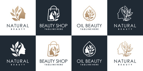 Wall Mural - Natural beauty logo design collection with woman face and creative element Premium Vector