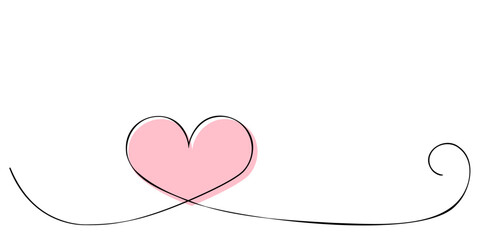 Wall Mural - hand drawn doodle heart art banner. abstract love symbol. continuous seamless line art drawing