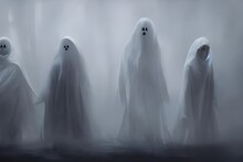 It Is Halloween, And The Ghosts Are Out. They Are Floating Around In The Air, Flying Through The Trees. They Are White And Transparent, With Long Black Robes. Their Eyes Are Glowing Red, And They Have