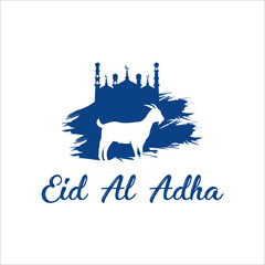 Wall Mural - Eid Al Adha Text Brush Stroke with goat illustration for eid Mubarak Celebration Background. Vector Illustration eps.10