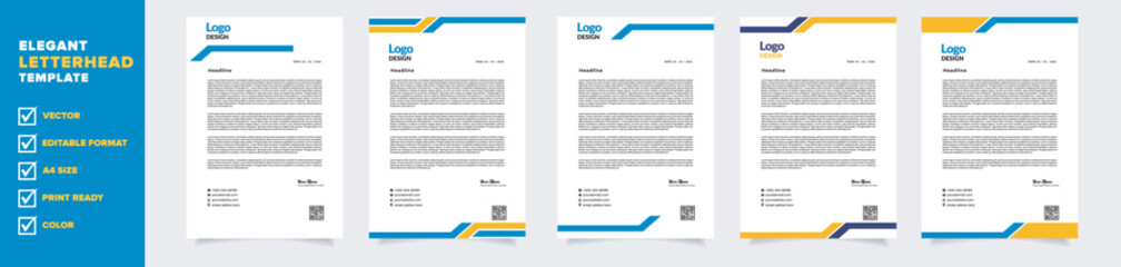 Wall Mural - modern letterhead template for business company stationery design with A4 sheet vector format and editable layout in yellow and blue color