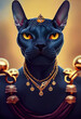 Fantasy Portrait of a Black Sphinx Warrior Cat 