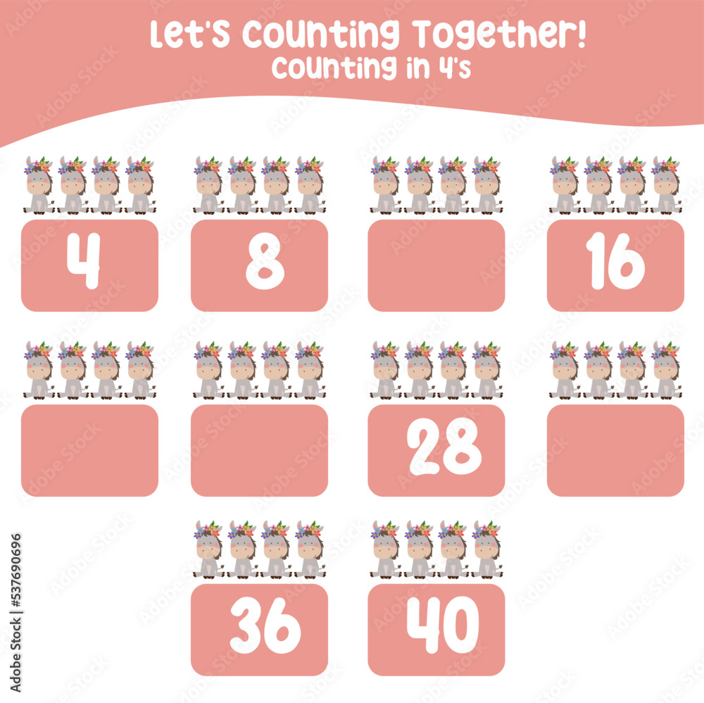 Counting in 4's printable worksheet for toddlers. Counting printable ...