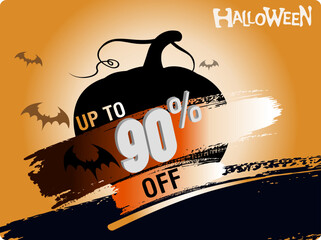 Halloween 90 percent off, sale banner. Holiday offer, autumn discount vector illustration