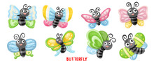 Butterfly Cartoon Watercolor Clipart