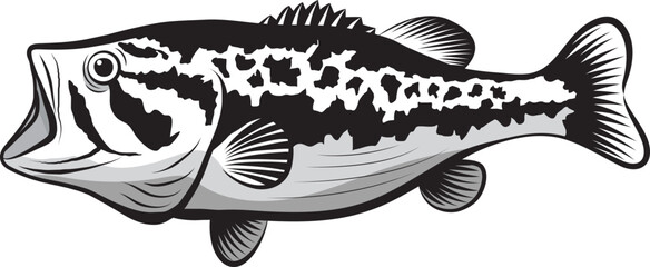 Wall Mural - Bass fish line drawing style on white background. Design element for icon logo, label, emblem, sign, and brand mark.Vector illustration