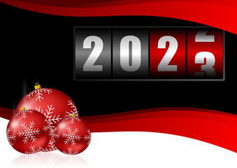Aufkleber - Modern design new year 2023 greeting card, illustration with counter and Christmas balls