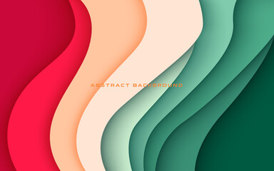 Wall Mural - abstract colorful green, red brown papercut wavy overlap layers background. eps10 vector