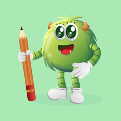 Canvas Print - Cute green monster holding pencil