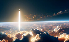 Space Shuttle Liftoff Into Sky, Earth Horizon Background