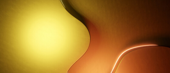 Wall Mural - simple yellow dynamic shape abstract minimal background smooth texture with lights on the edge of th