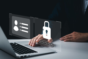 Wall Mural - cybersecurity and privacy concepts to protect data. lock icon and internet network security technolo