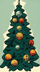 Wall Mural - colorful illustration of a cristmas tree for the background of a christmas geetings card