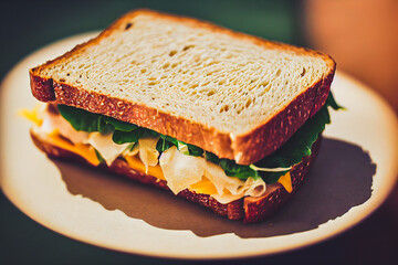 Sticker - 3d rendering of a vegan sandwich on a white plate