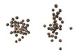 Black pepper on a white background. The view from top.