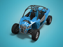3d Illustration Perspective View Of Blue Rally Car On Blue Background With Shadow