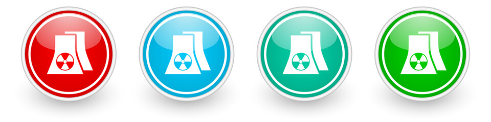 Fototapete - Nuclear power plant vector icons, colorful glossy industrial buttons on white