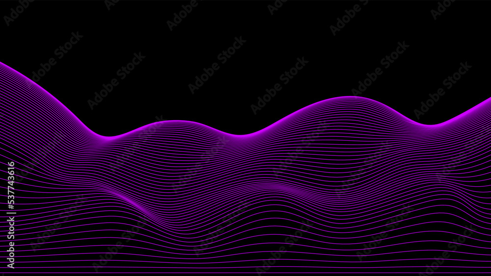 Dark background Pink Black wave lines. Flowing Purple waves design ...