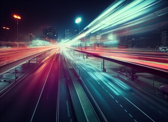 Long exposure traffic vehicle lights in unreal world