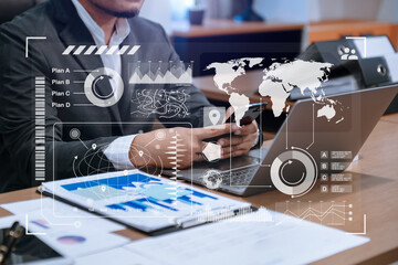 Wall Mural - financial report data of business operations balance sheet and income statement as fintech concept. 