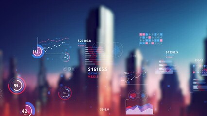 Fototapete - Futuristic city and data analytics concept. System engineering.