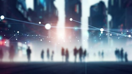 Poster - Group of people in futuristic city and communication network concept.