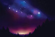 Digital painting. Night sky in imagination With the Milky Way, the stars in the pine forest on the mountain. illustration