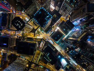 Fototapete - Top down view of the compact city in central of Hong Kong in the evening