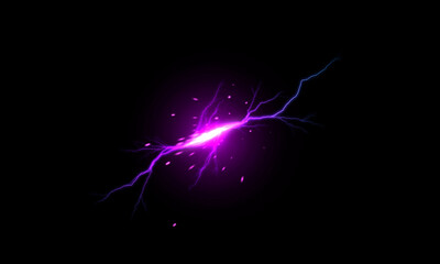 Wall Mural - lightning effect on black background. thunderbolt with rays of light. thunderstorm natural phenomeno
