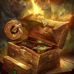 opened treasure chest, evil eyes, fantasy digital art, game loot box, 3d render, 3d illustration