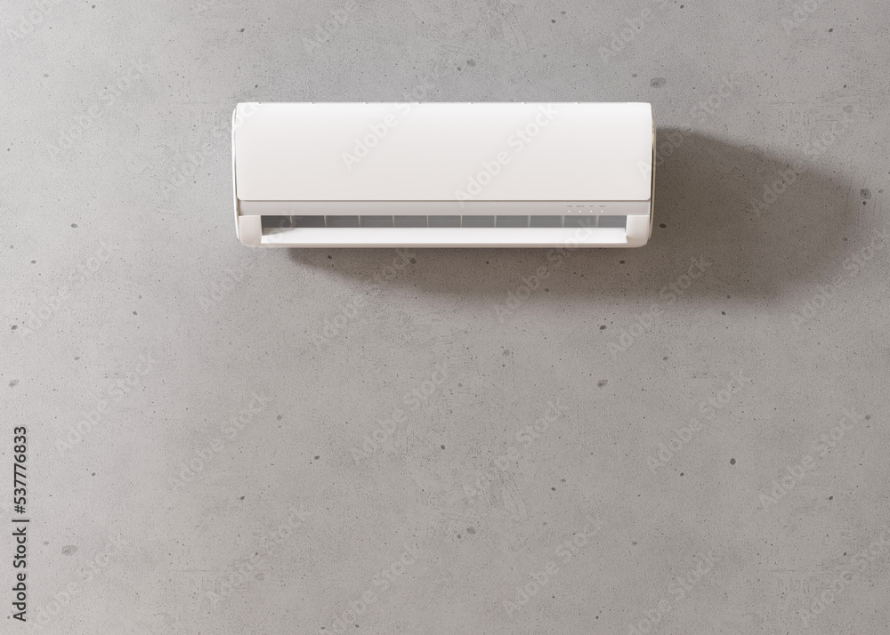 Realistic AC, air conditioner hanging on the wall in room. Cooling ...