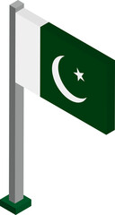 Sticker - Pakistan Flag on Flagpole in Isometric dimension.