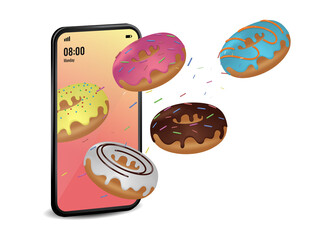 Wall Mural - Vector illustration of donut mobile online delivery service [Converted]