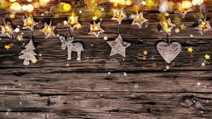 Wall Mural - Christmas Still Life with Bokeh Lights and Snowflakes Falling. Super Slow Motion Filmed on High Speed Cinema Camera at 1000 fps.